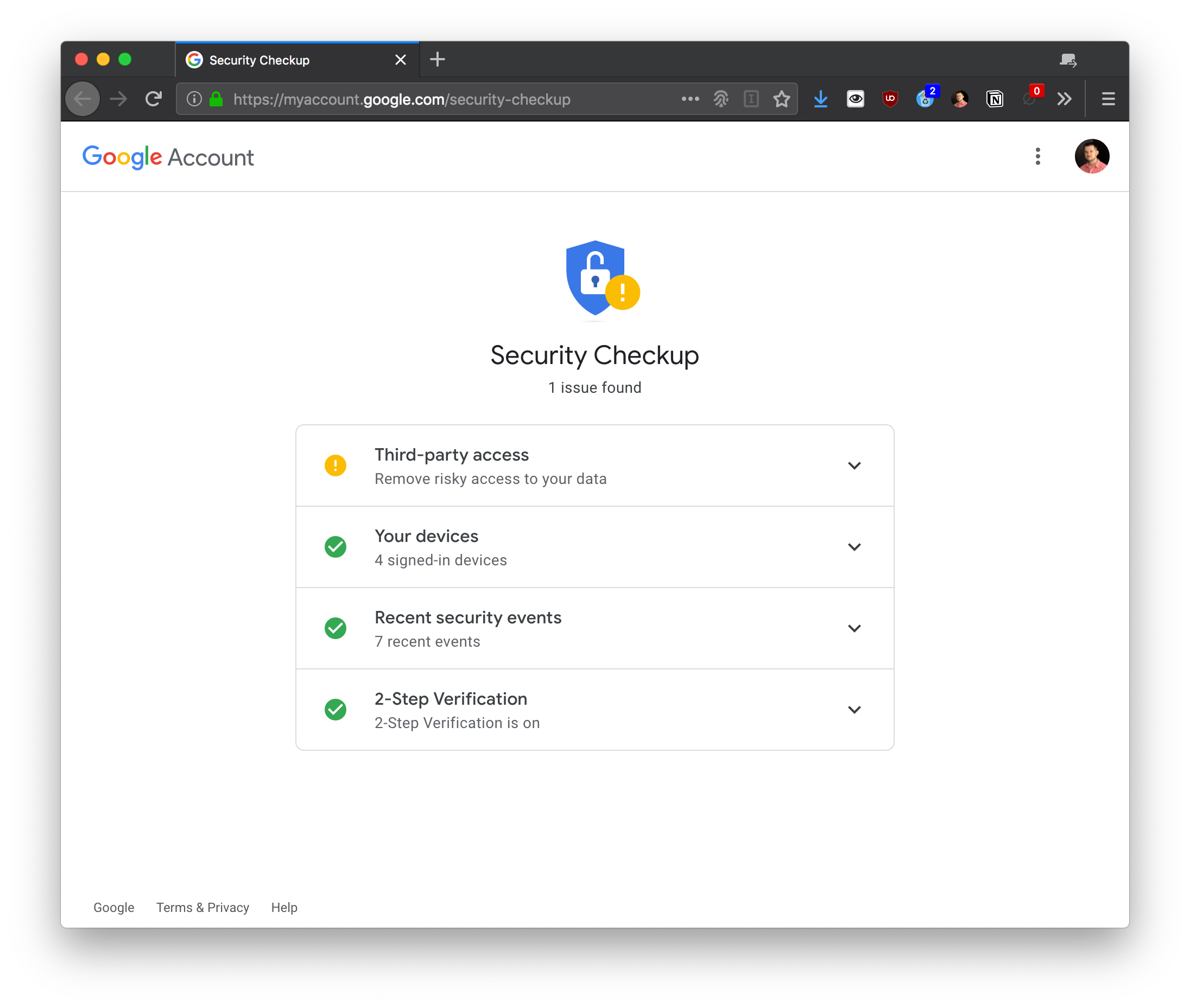 Google Security Checkup Screenshot